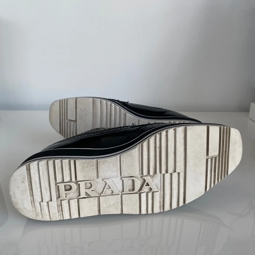 SOLD - Prada SS 2011 Black Brushed Leather Wingtip Brogues Derby Creeper 37/ - Picture 12 of 16